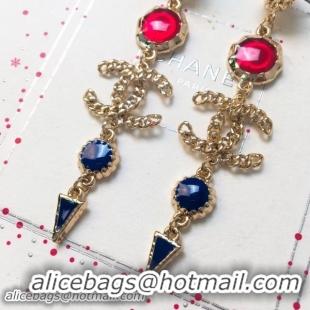 Sumptuous Chanel Long Earrings with CC and Triangle Pendant AB0281 Gold/Red/Blue 2018