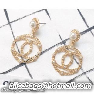 Discount Chanel Earrings with CC Large Ring Pendant Gold/Pearly White AB0284