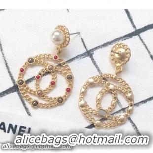 Crafted Chanel Earrings with CC Large Ring Pendant Gold/Red/Grey AB0271