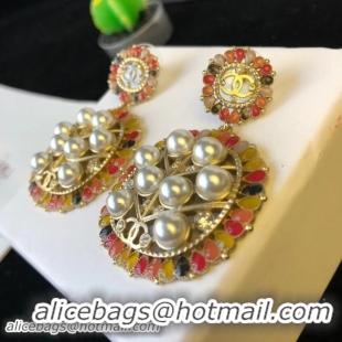 Good Quality Chanel Pearls and Stones Earrings AB0178 Gold/Pink/White 2018