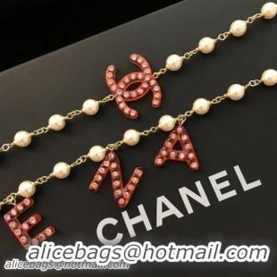 Grade Chanel Long Necklace AB0486 Gold/Pearly White/Orange/Pink 2018