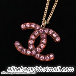 Shop Cheap Chanel Acrylic CC Pendant Necklace AB0488 Gold/Orange/Crystal 2018