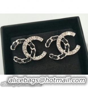 Trendy Design Chanel Crystal and Leather CC Earrings Black/Crystal/Silver AB0277 2018