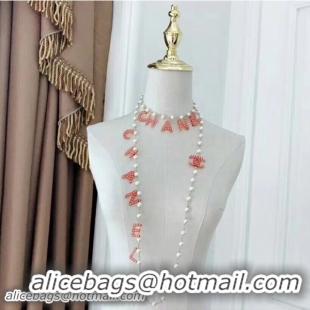 Charming Chanel Short Necklace AB0485 Gold/Pearly White/Orange/Pink 2018