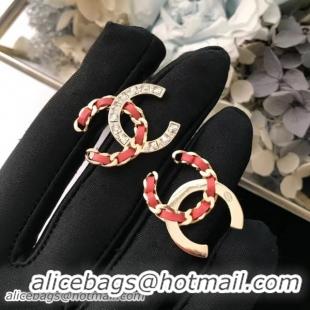 Low Cost Chanel Crystal and Leather CC Earrings Red/Crystal/Gold AB0278 2018