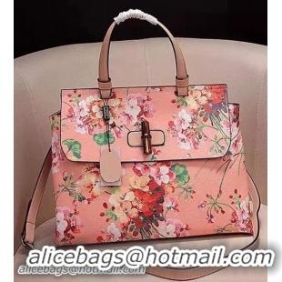 High Quality Gucci Bamboo Daily Leather Top Handle Bag 392013 Pink Blooms