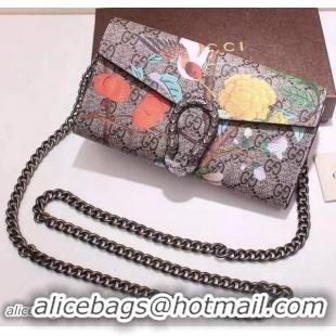 Grade Inexpensive Gucci Dionysus Blooms GG Supreme Chain Wallet 404141 Red