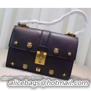 New Cheapest Gucci Cat Lock Leather Top Handle Bag 421997 Black