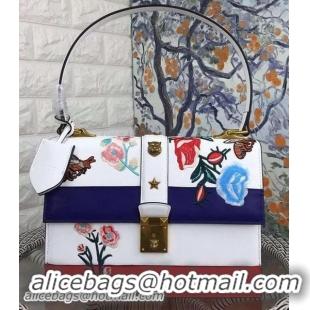 Buy Inexpensive Gucci Cat Lock Leather Top Handle Bag 405858 White&Royal