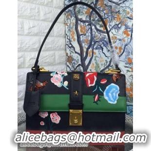 Newest Fashion Gucci Cat Lock Leather Top Handle Bag 405858 Black&Green