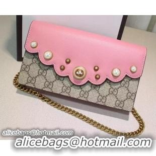 Top Quality Gucci GG Supreme mini Chain Bag 431478 Pink