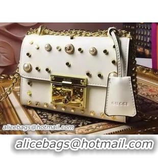 New Design Gucci Padlock Studded Leather Shoulder Bag 432182 White