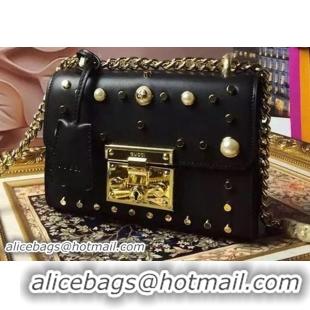 New Product Gucci Padlock Studded Leather Shoulder Bag 432182 Black