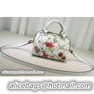 Perfect GUCCI Calfskin Leather Blooms mini Top Handle Bag 432123 White