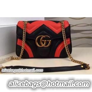 Feminine Gucci GG Marmont Matelasse Shoulder Bag 426744 Black&Red