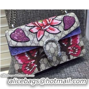 Traditional Specials Gucci Lotus and Sequins Heart Embroidered Dionysus GG Supreme Small Bag 400249 2016