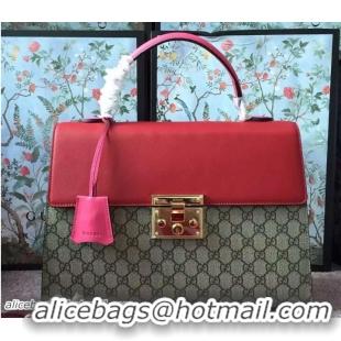 Stylish Gucci Padlock GG Canvas/Leather Top Handle Medium Bag 428208 Red/Fushia