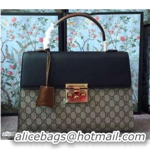 Duplicate Gucci Padlock GG Canvas/Leather Top Handle Medium Bag 428208 Black/Brown