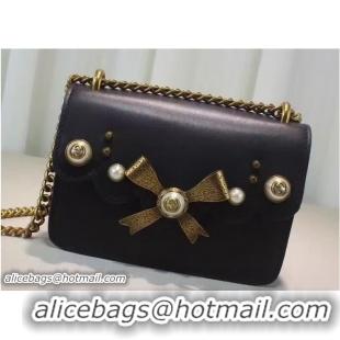 Trendy Design Gucci Pearl Studs and Bow Leather Chain Shoulder Small Bag 432281 Black 2016