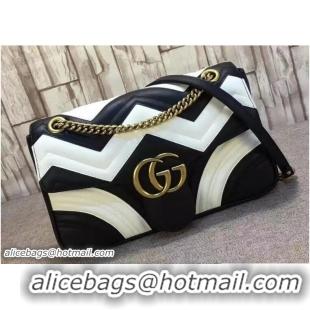 Unique Style Gucci GG Marmont Matelassé Chevron Medium Chain Shoulder Bag 443496 Black/White