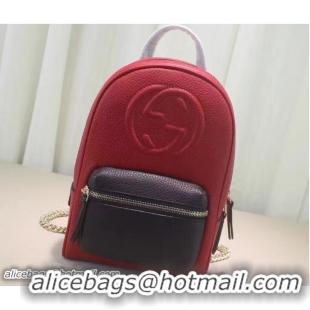 Sumptuous Gucci Soho Leather Chain Small Backpack 431569 Red/Dark Blue