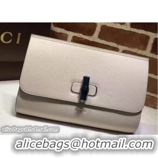 Refined Gucci Bamboo Daily Leather Medium Clutch Bag 387220 White