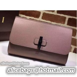 Fashionable Gucci Bamboo Daily Leather Medium Clutch Bag 387220 Nude Pink