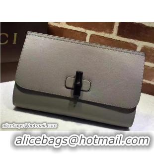 Good Quality Gucci Bamboo Daily Leather Medium Clutch Bag 387220 Gray