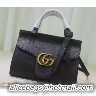 Cheap Price Gucci GG Marmont Leather Top Handle Mini Bag 442622 Black