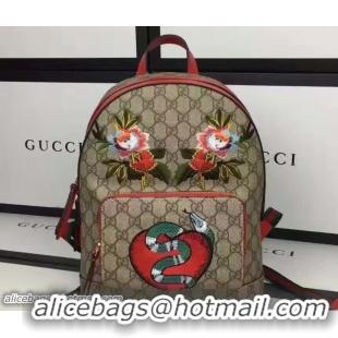 Best Grade Gucci GG Supreme Small Backpack Bag 427042 Embroidered Heart Snake Flower