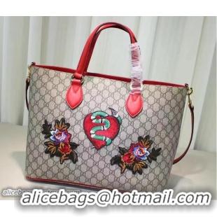 Stylish Gucci Soft GG Supreme Tote Bag 453705 Embroidered Heart Snake Flower