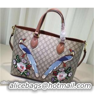 Grade Gucci Soft GG Supreme Tote Bag 453705 Exclusive Embroidered Bird Flower