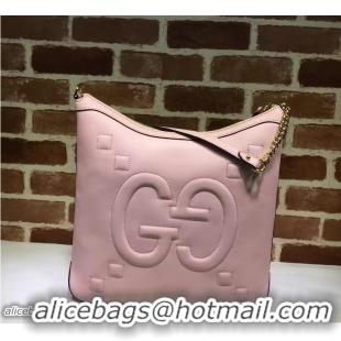 Stylish Gucci Embossed GG Leather Hobo Medium Bag 453562 Light Pink