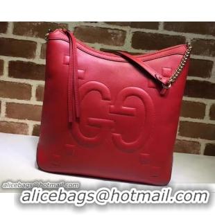 Crafted Gucci Embossed GG Leather Hobo Medium Bag 453562 Red