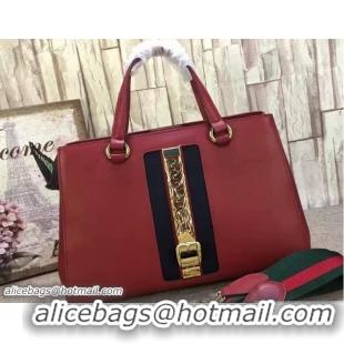 Hot Style Gucci Web Chain And Buckle Sylvie Leather Top Handle Large Bag 453790 Red