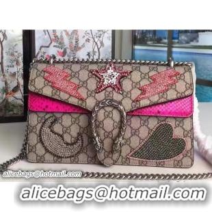 Famous Brand Gucci Star and Heart Embroidered Dionysus GG Supreme Small Bag 400249 2017