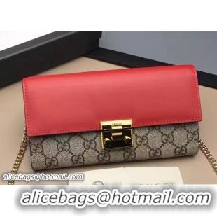 Duplicate Gucci Padlock GG Supreme Continental Chain Wallet Bag 453506 Red/Dark Pink