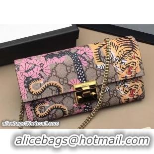 Duplicate Gucci Padlock Continental Chain Wallet Bag 453506 Bengal Pink 2017