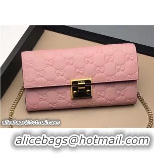 Stylish Gucci Padlock Signature Leather Continental Chain Wallet Bag 453506 Pink 2017