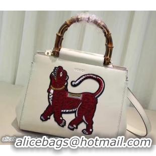 Good Looking Gucci Nymphaea Leather Embroidered Tiger Top Handle Small Bag 453767 White