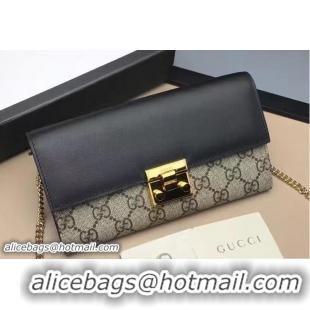 Grade Quality Gucci Padlock GG Supreme Continental Chain Wallet Bag 453506 Black/Brown