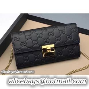 Crafted Gucci Padlock Signature Leather Continental Chain Wallet Bag 453506 Black 2017