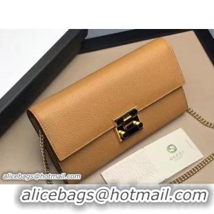 Duplicate Gucci Padlock Leather Continental Chain Wallet Bag 453506 Brown