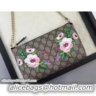 Good Looking Gucci Embroidered Flowers Exclusive GG Supreme Wrist Chain Wallet Bag 456866 Black 2017