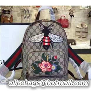 Generous Gucci GG Supreme Small Backpack Bag 427042 Embroidered Bee and Flower