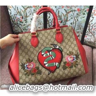 Hot Style Gucci GG Supreme Top Handle Large Bag 453704 Embroidered Heart Snake Flower