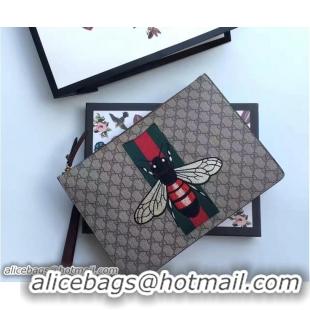 Famous Brand Gucci GG Supreme Canvas Men's Zipper Pouch Clutch Bag 433665 Bee 2017