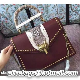 Best Product Gucci Fox Broche Studs Top Handle Medium Bag 466434/450628 Burgundy