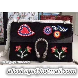 Cheap Gucci Embroidered Dionysus Suede Shoulder Small Bag 400249 Black