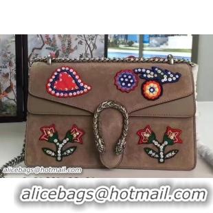 Good Quality Gucci Embroidered Dionysus Suede Shoulder Small Bag 400249 Camel